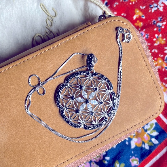 Jewelry - Sterling silver and crystal floral medallion necklace